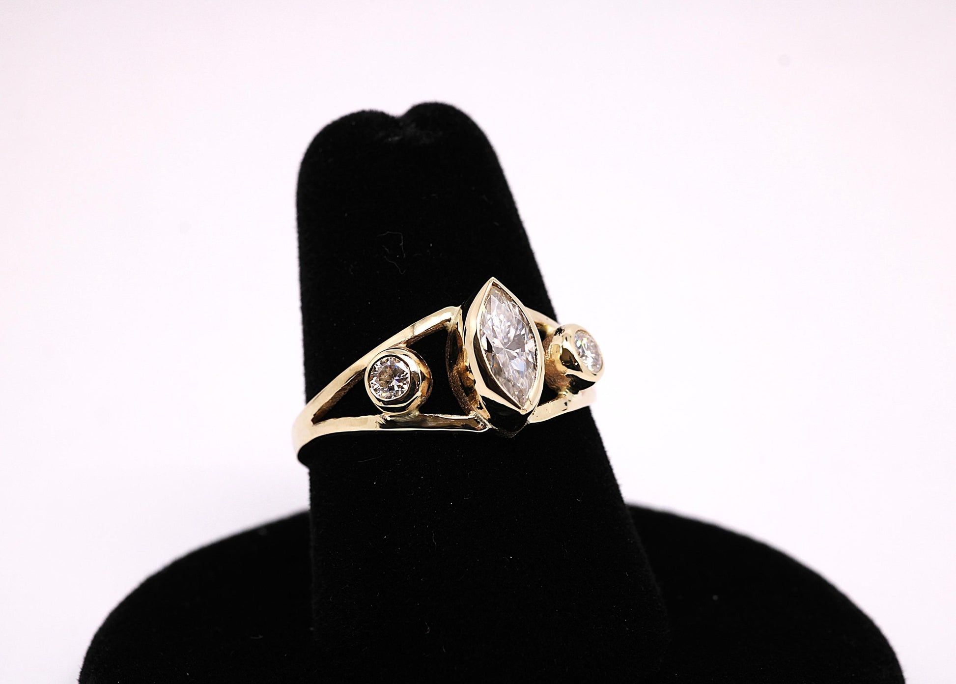 14k Gold Marquise Natural Diamond Engagement Ring: Split Band, .45ct TW