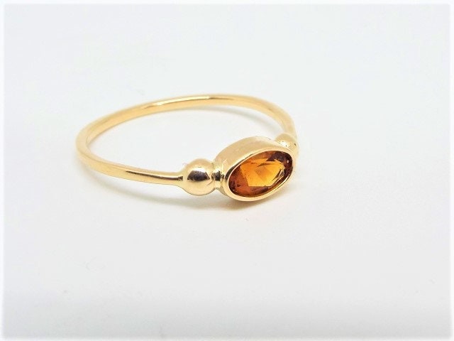 14k Gold Oval Fire Citrine Ring: November Birthstone