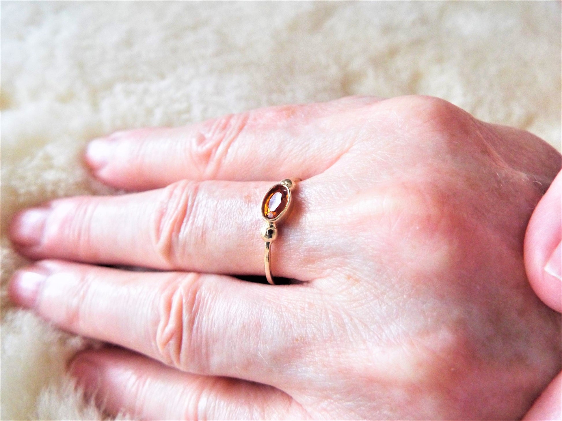 14k Gold Oval Fire Citrine Ring: November Birthstone