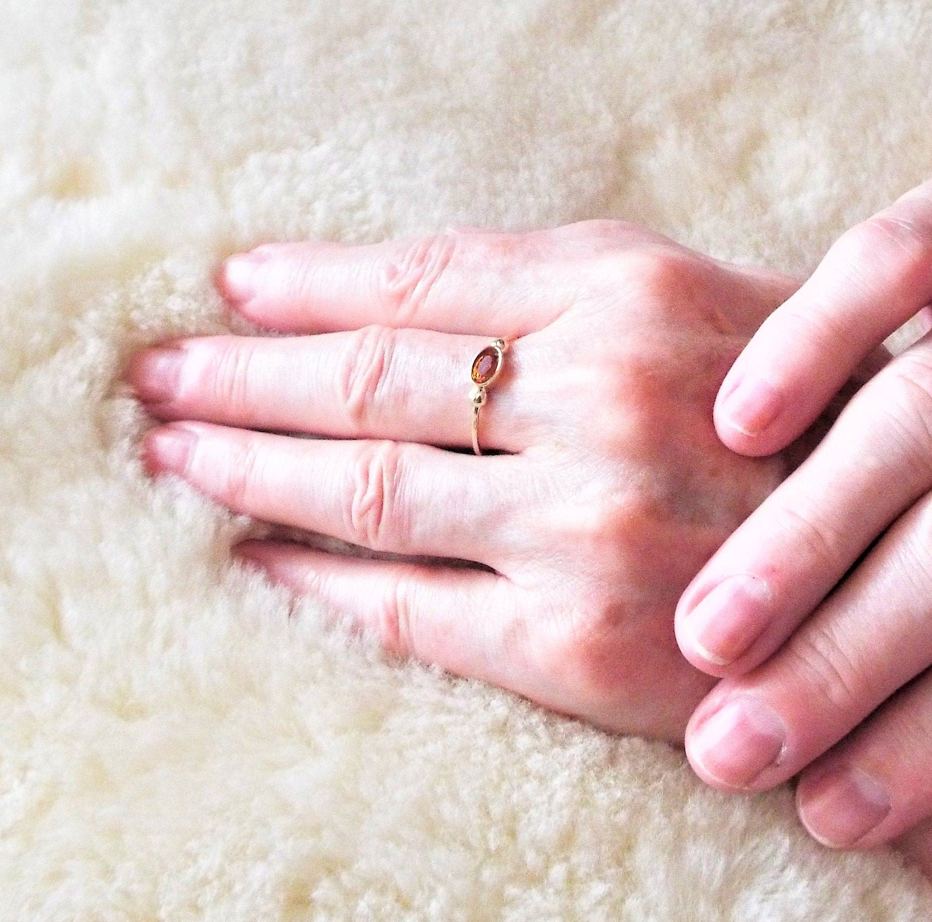 14k Gold Oval Fire Citrine Ring: November Birthstone