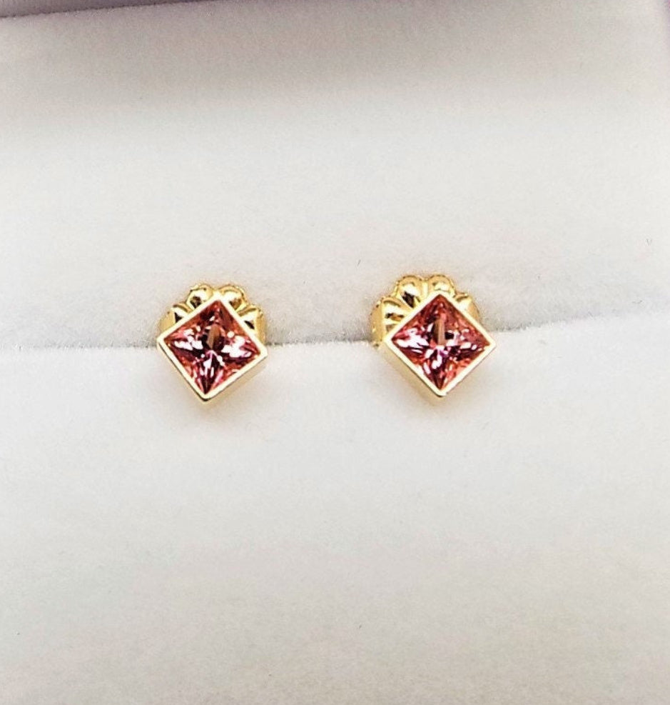 14k Gold Passion Pink Topaz Stud Earrings - October Birthstone