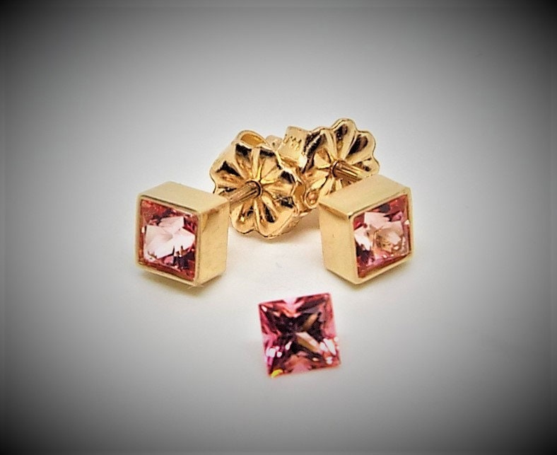 14k Gold Passion Pink Topaz Stud Earrings - October Birthstone