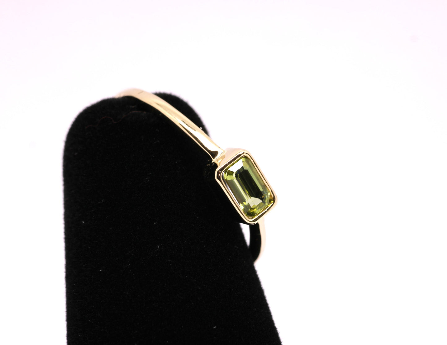 14k Gold Peridot Ring: Emerald Cut August Birthstone