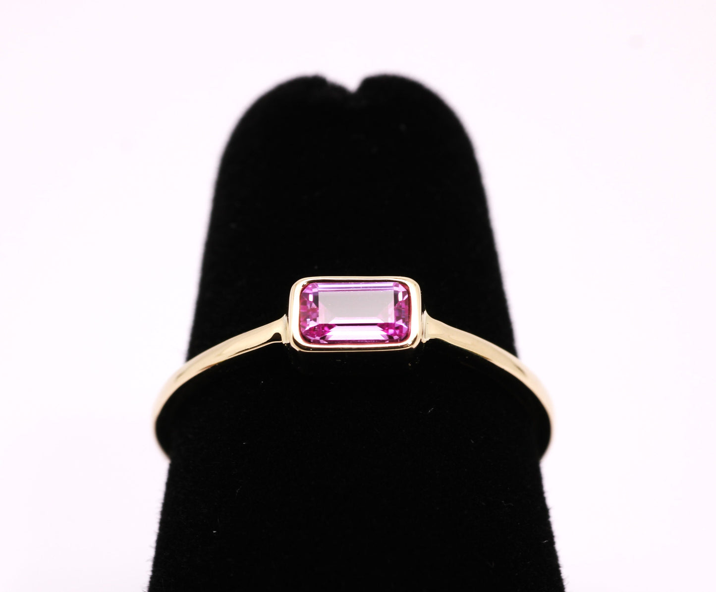 14k Gold Pink Sapphire Ring: Emerald Cut October Birthstone