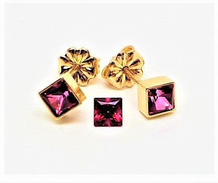 14k Gold Red Topaz Stud Earrings: December Birthstone