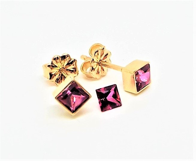 14k Gold Red Topaz Stud Earrings: December Birthstone