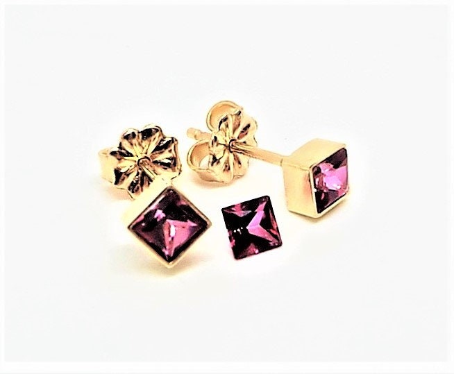 14k Gold Red Topaz Stud Earrings: December Birthstone
