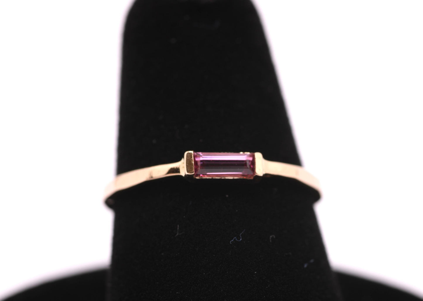 14k Gold Rhodolite Garnet Ring: January Birthstone Baguette