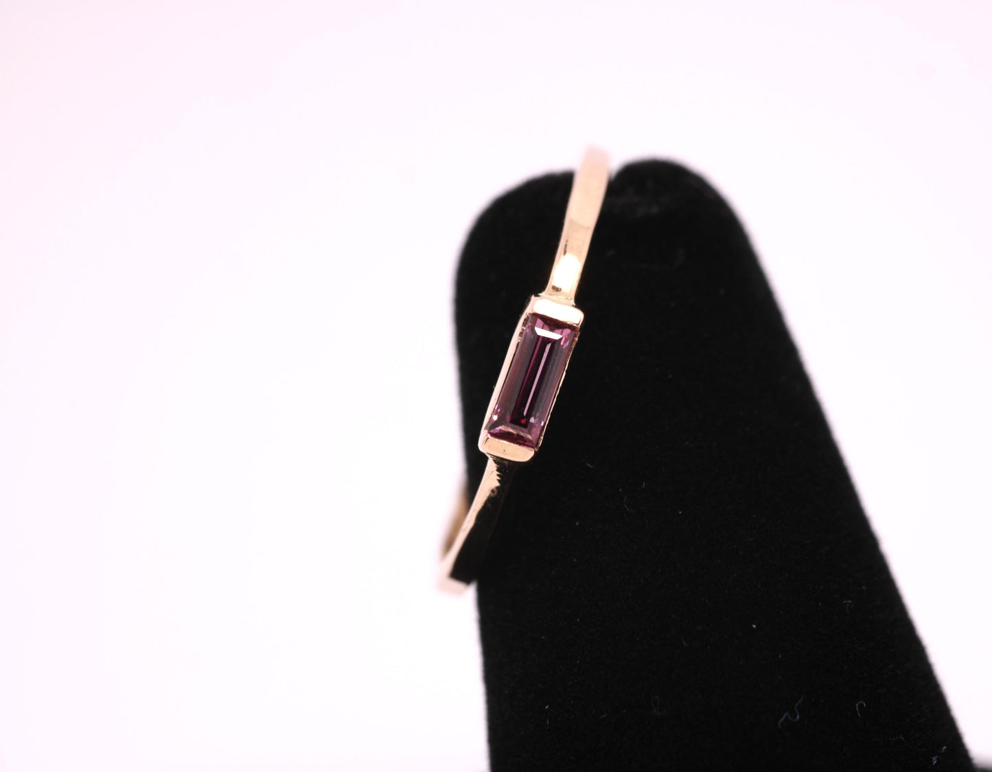 14k Gold Rhodolite Garnet Ring: January Birthstone Baguette