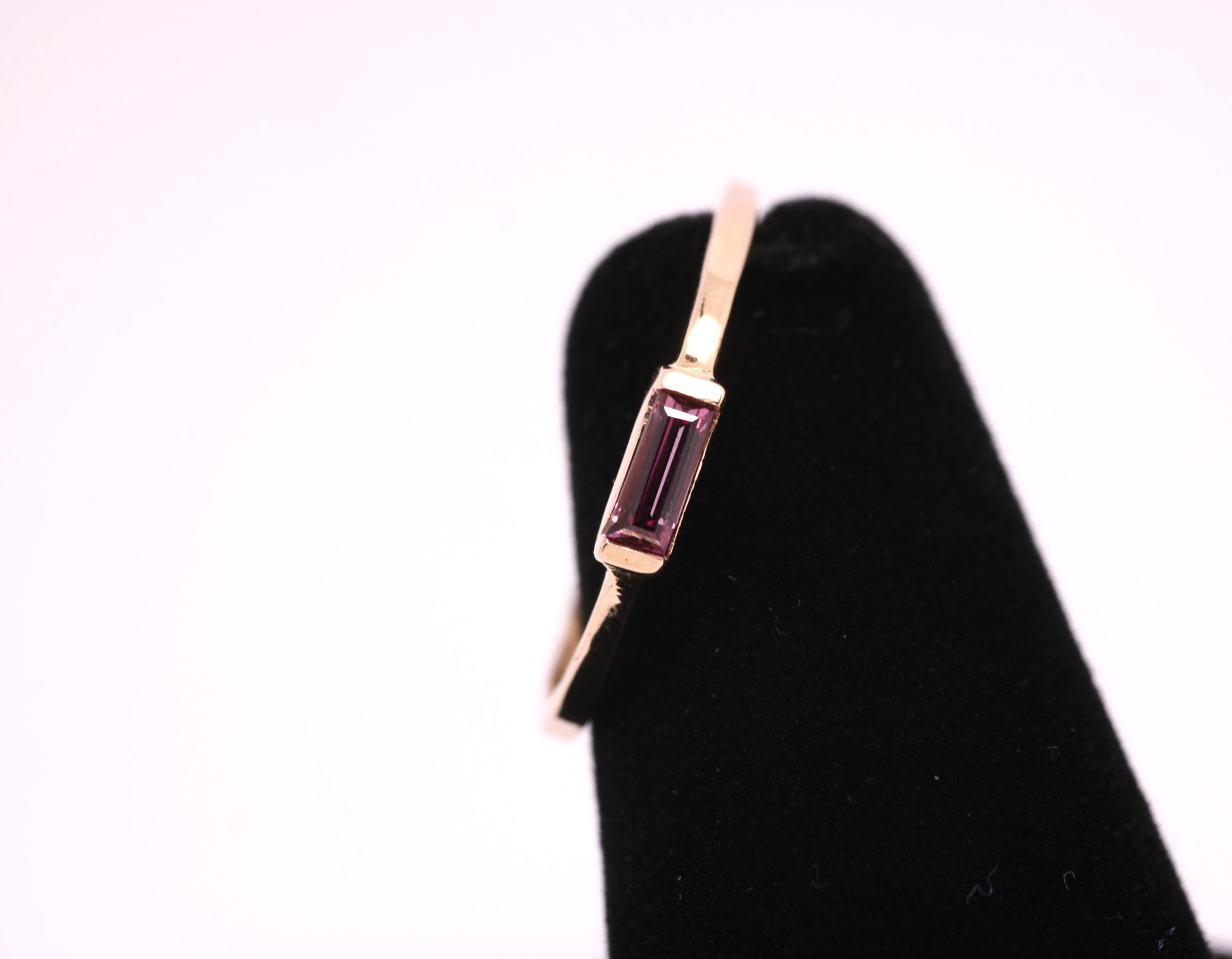 14k Gold Rhodolite Garnet Ring: January Birthstone Baguette