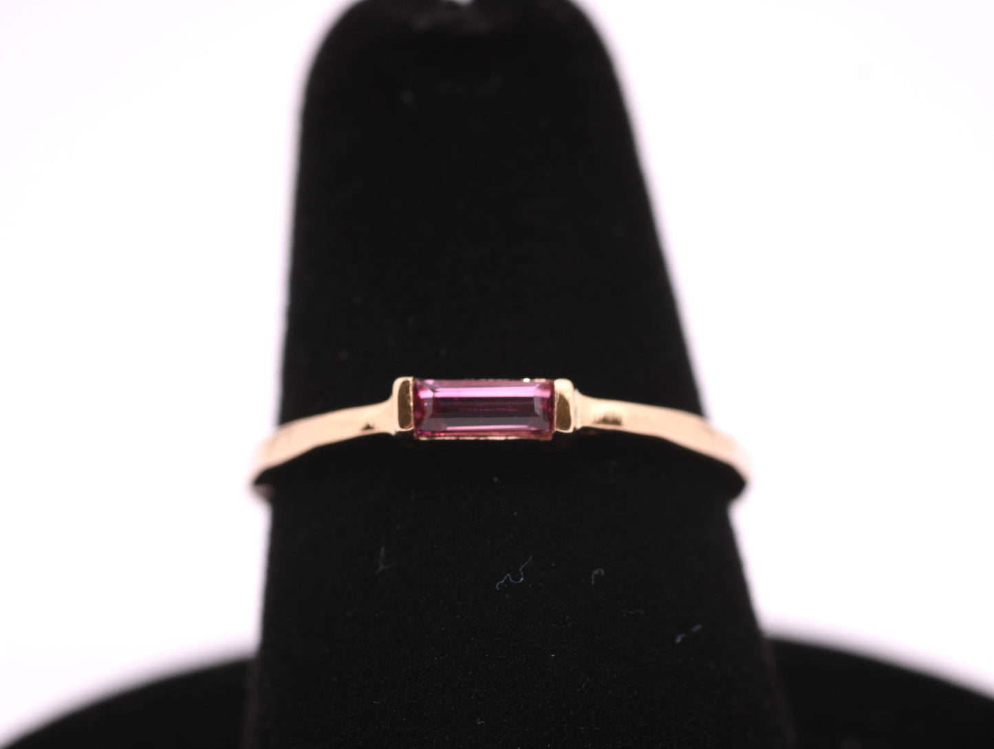 14k Gold Rhodolite Garnet Ring: January Birthstone Baguette