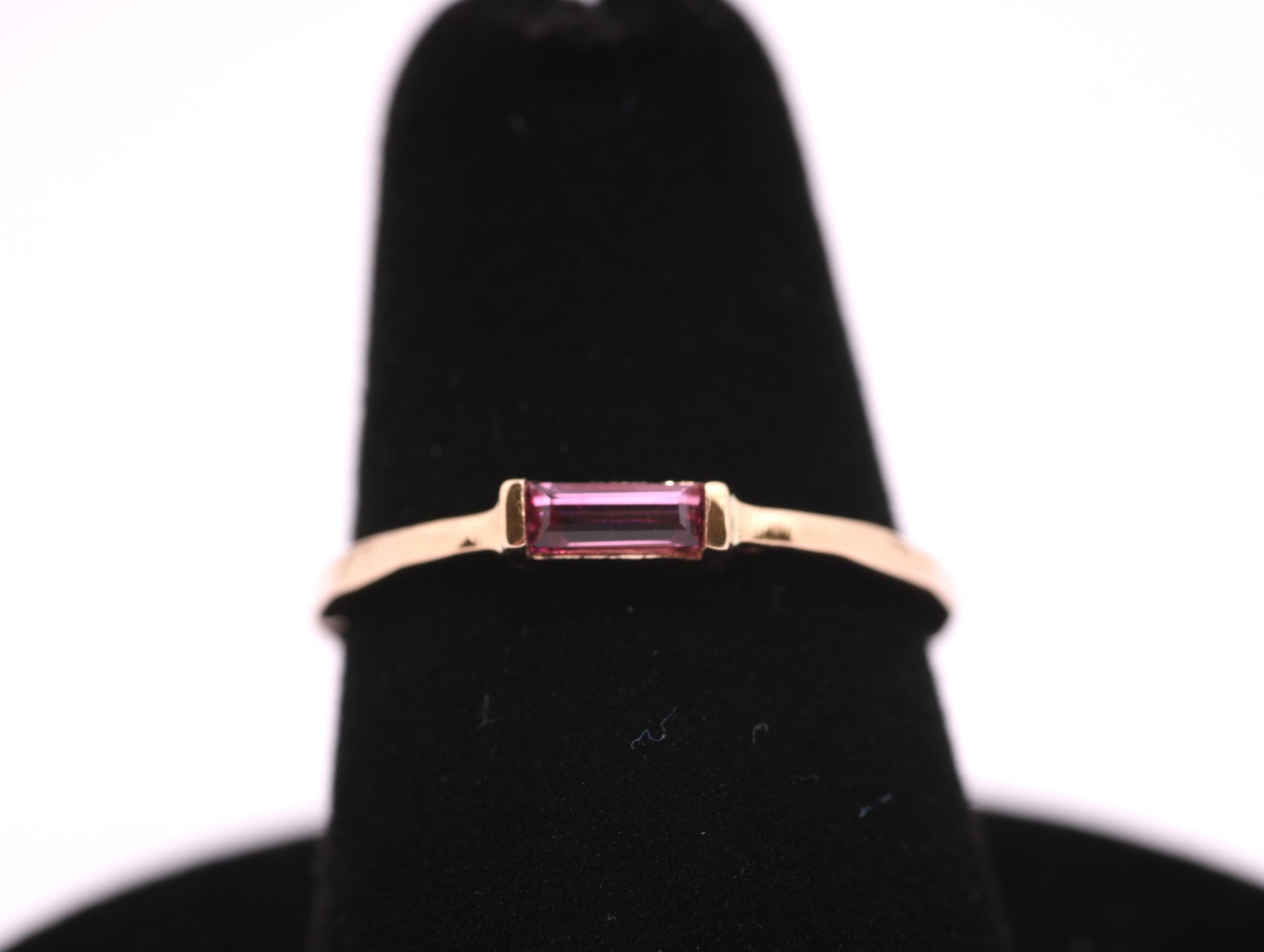 14k Gold Rhodolite Garnet Ring: January Birthstone Baguette