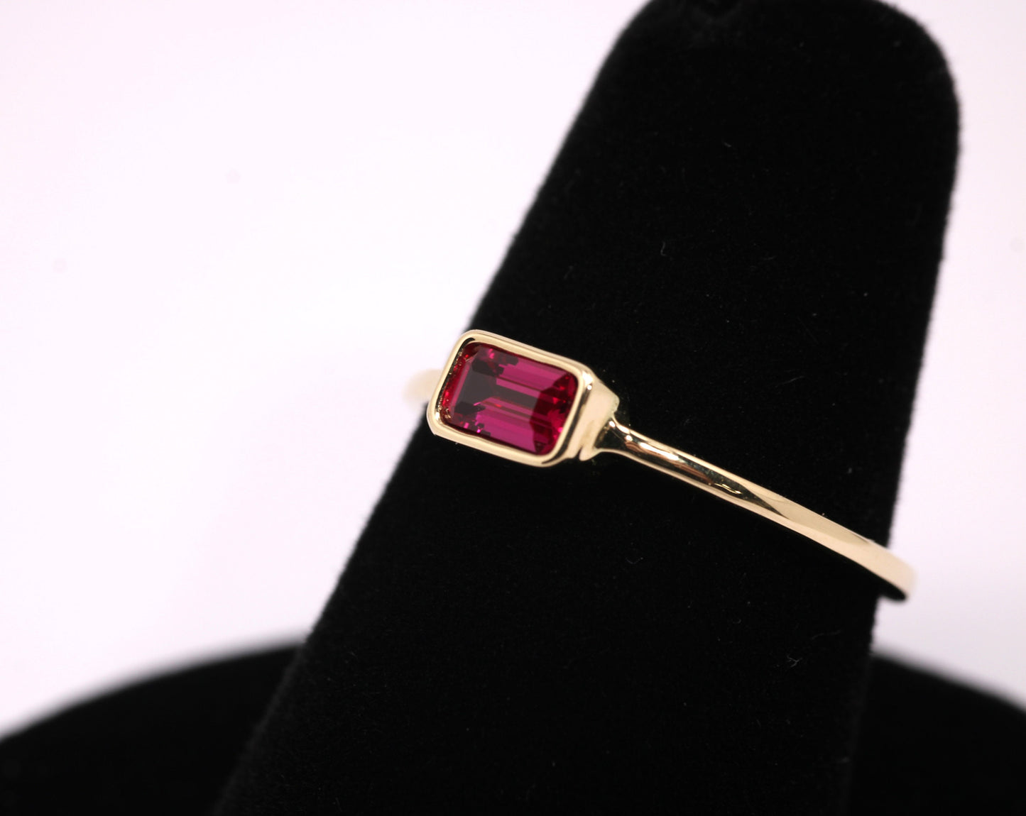 14k Gold Ruby Ring: Emerald Cut July Birthstone Stacking Ring