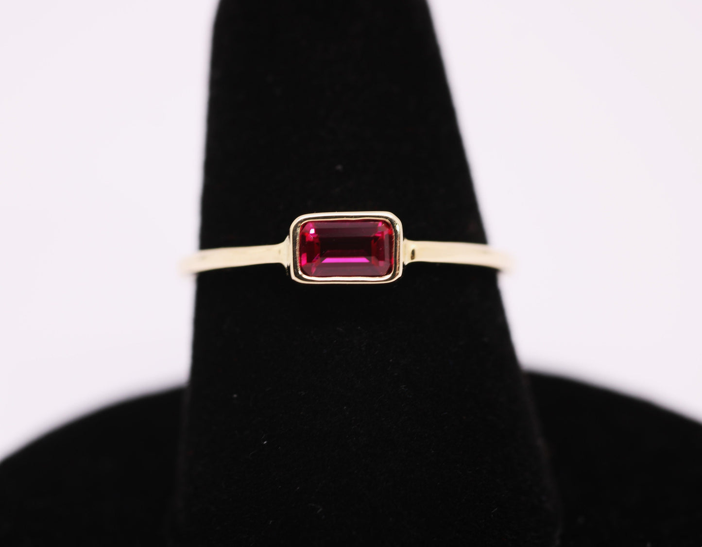14k Gold Ruby Ring: Emerald Cut July Birthstone Stacking Ring