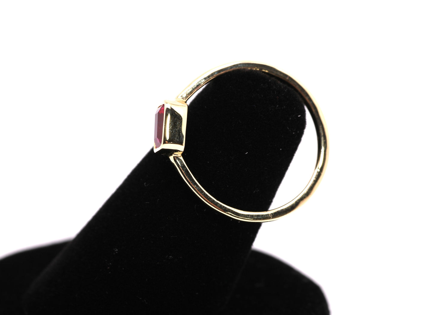 14k Gold Ruby Ring: Emerald Cut July Birthstone Stacking Ring