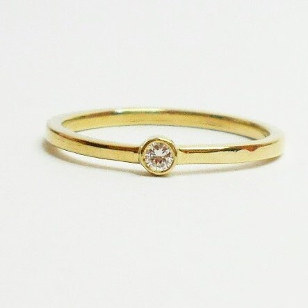 Dainty 14k Gold Diamond Solitaire Ring: Stacking Promise Ring
