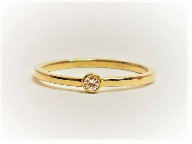 Dainty 14k Gold Diamond Solitaire Ring: Stacking Promise Ring