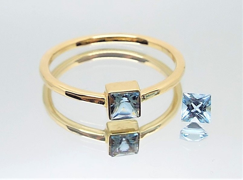 Dainty 14k Gold Aquamarine Ring: March Birthstone