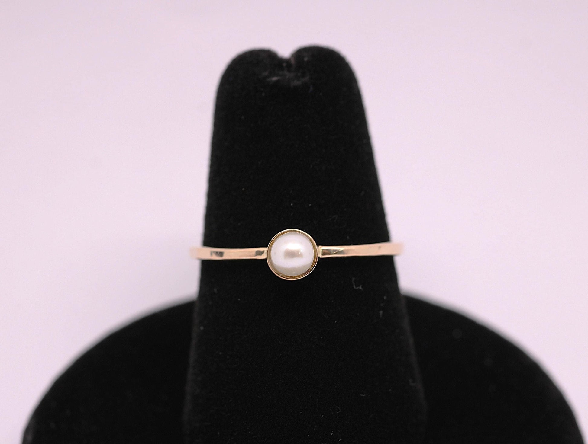 Dainty 14k Gold Pearl Ring: June Birthstone Stacking Ring