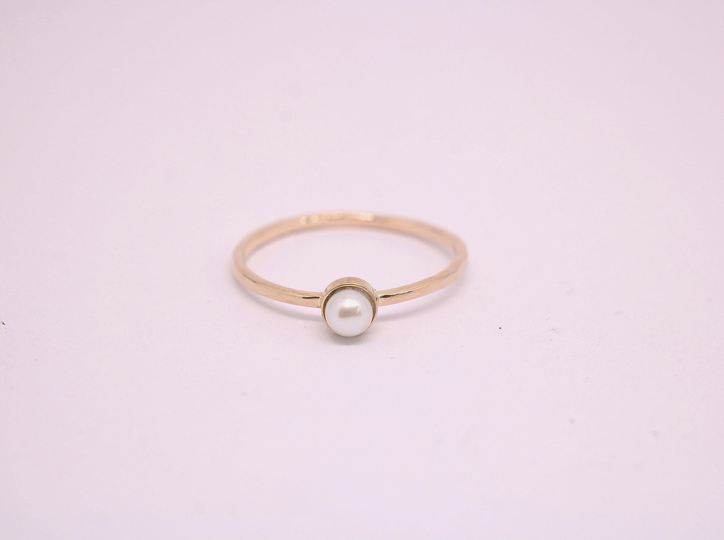 Dainty 14k Gold Pearl Ring: June Birthstone Stacking Ring