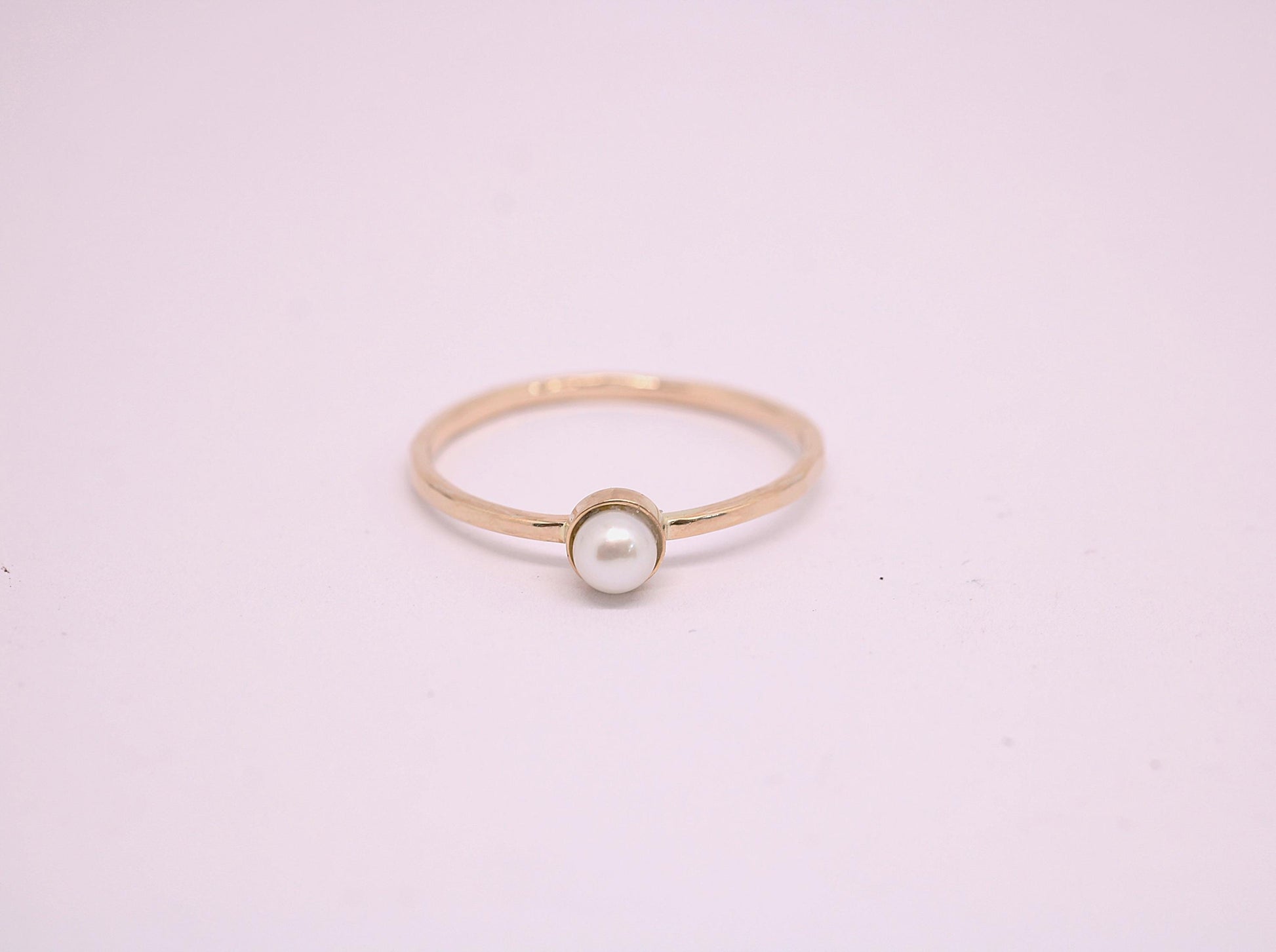 Dainty 14k Gold Pearl Ring: June Birthstone Stacking Ring