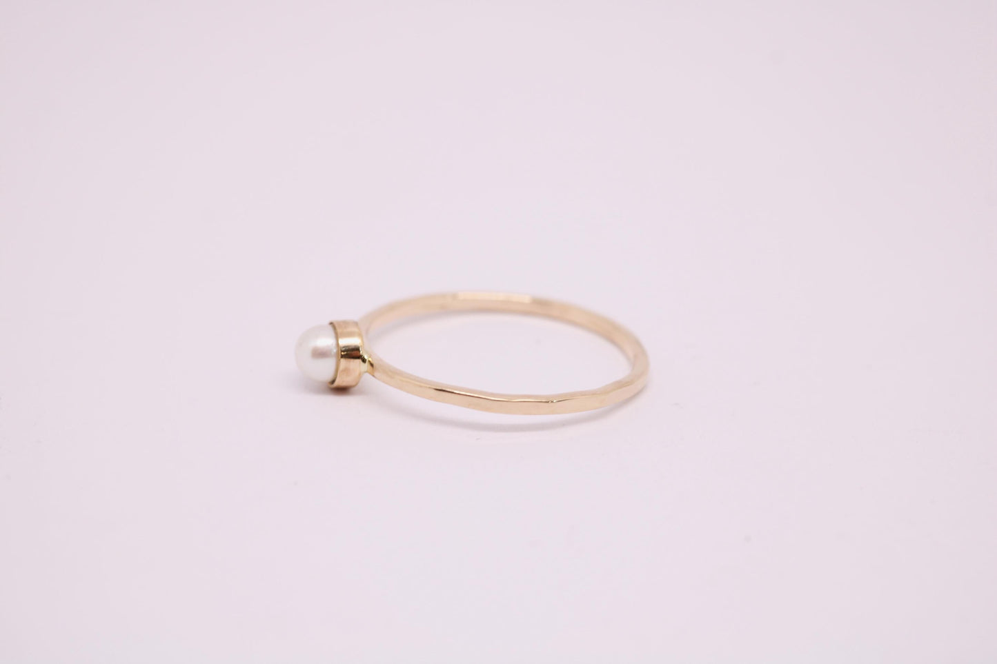 Dainty 14k Gold Pearl Ring: June Birthstone Stacking Ring