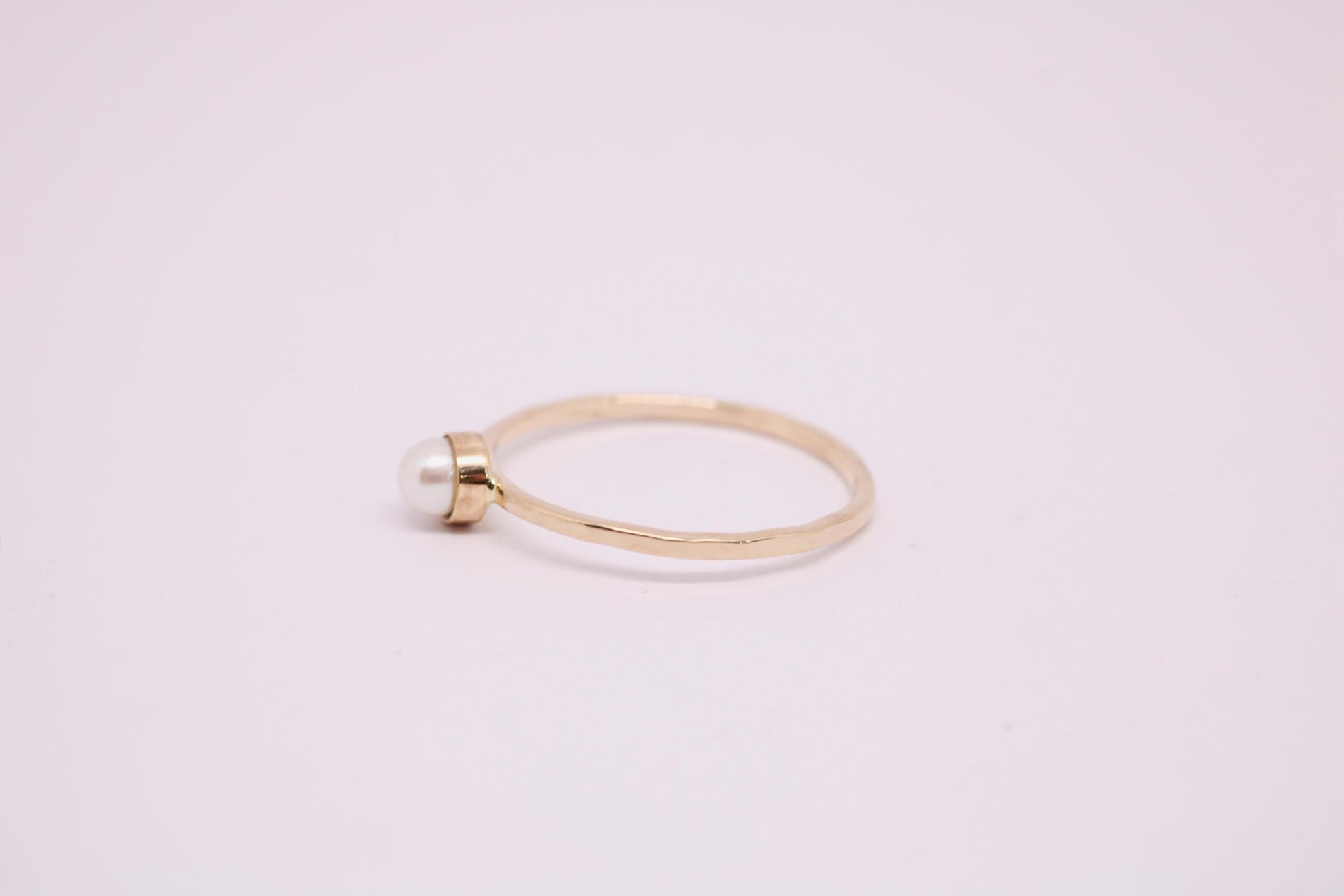 Dainty 14k Gold Pearl Ring: June Birthstone Stacking Ring
