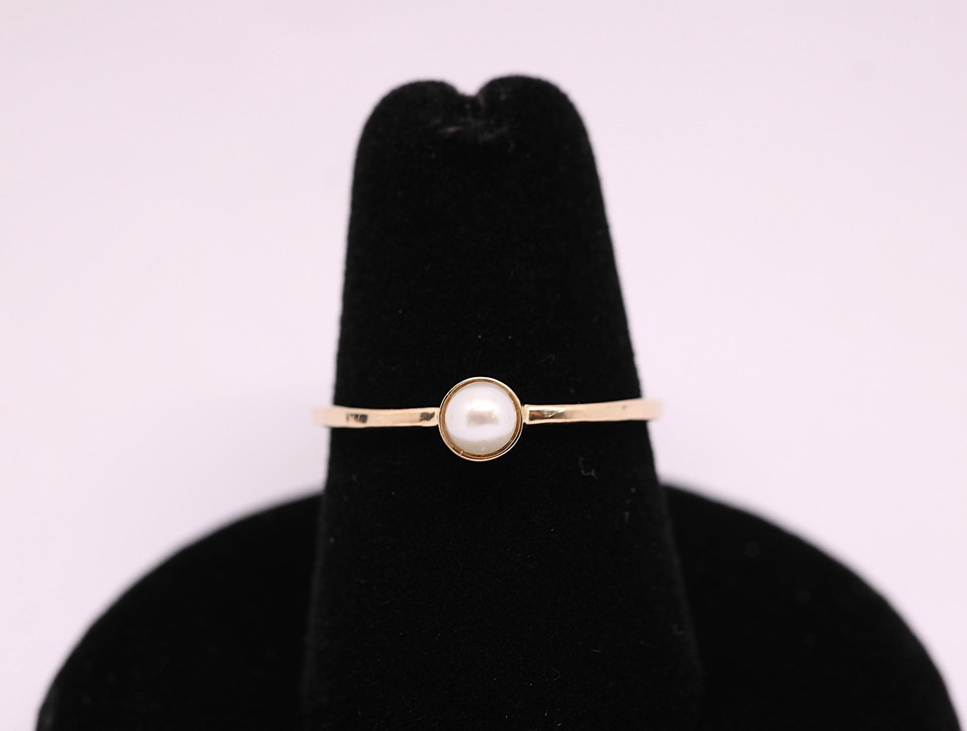 Dainty 14k Gold Pearl Ring: June Birthstone Stacking Ring
