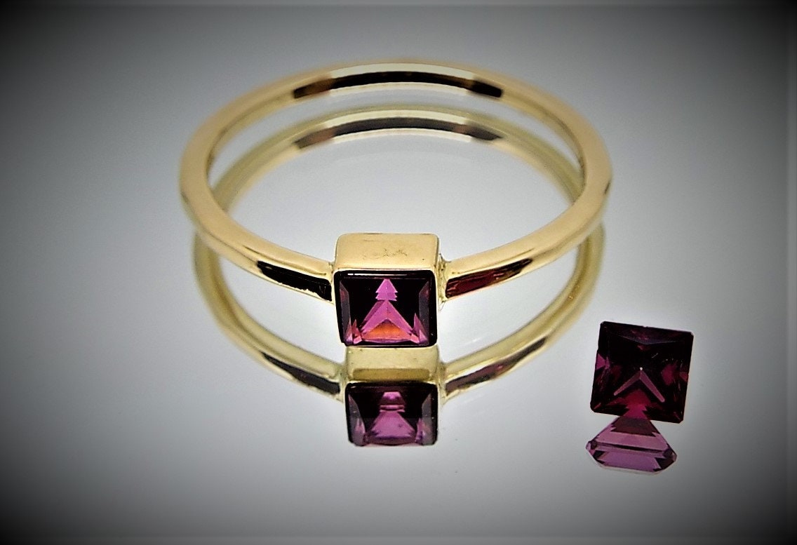 Dainty 14k Gold Red Topaz Ring: December Birthstone
