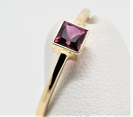 Dainty 14k Gold Red Topaz Ring: December Birthstone