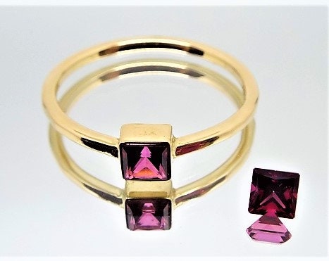 Dainty 14k Gold Red Topaz Ring: December Birthstone
