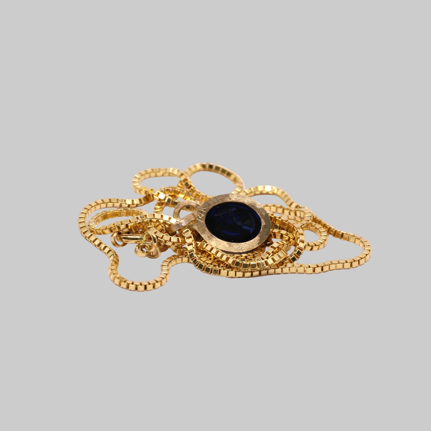 14k Gold Blue Sapphire Pendant Necklace, 9x7mm Cabochon