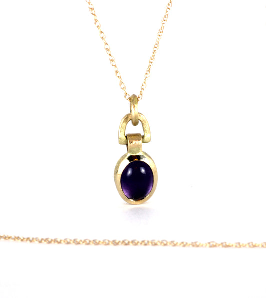 Solid 14k Gold Deep Purple Amethyst Pendant Necklace