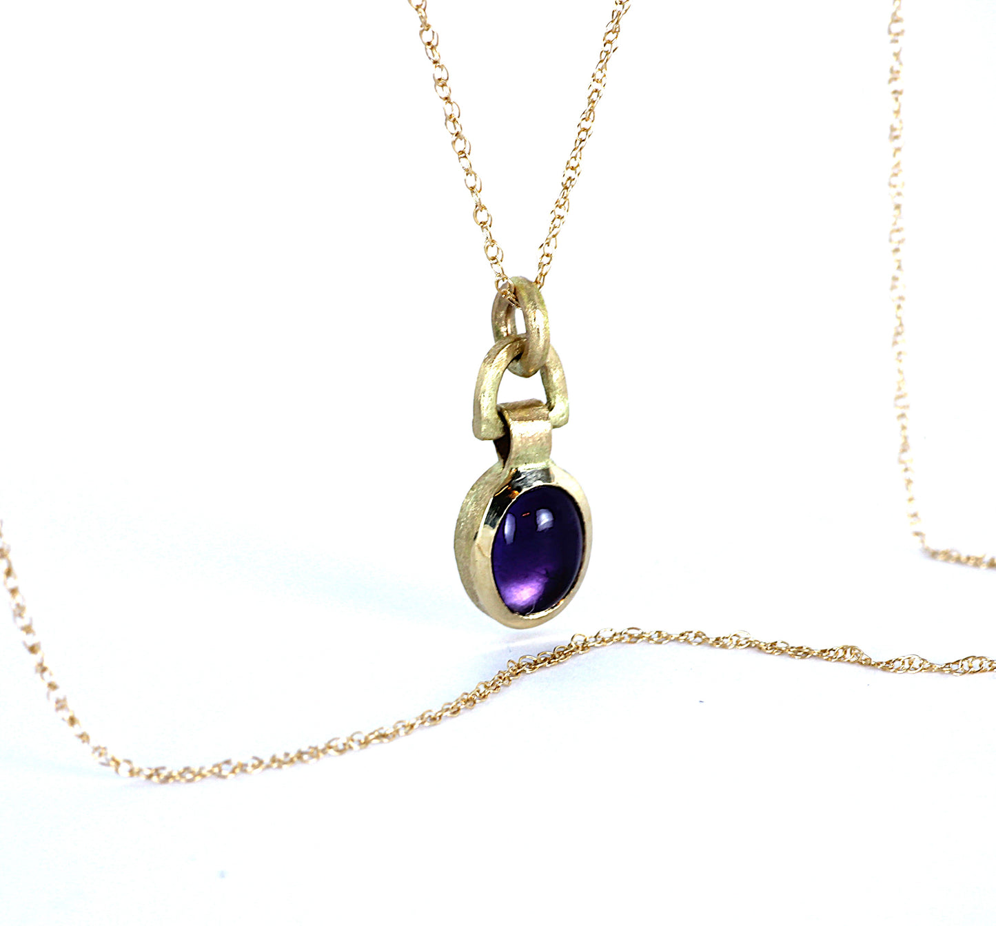 Solid 14k Gold Deep Purple Amethyst Pendant Necklace