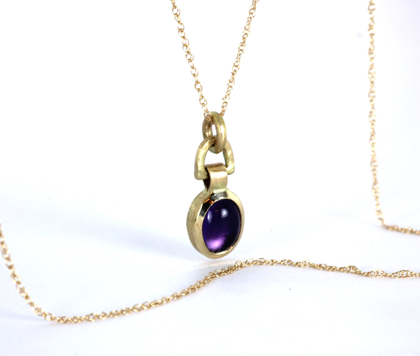 Solid 14k Gold Deep Purple Amethyst Pendant Necklace