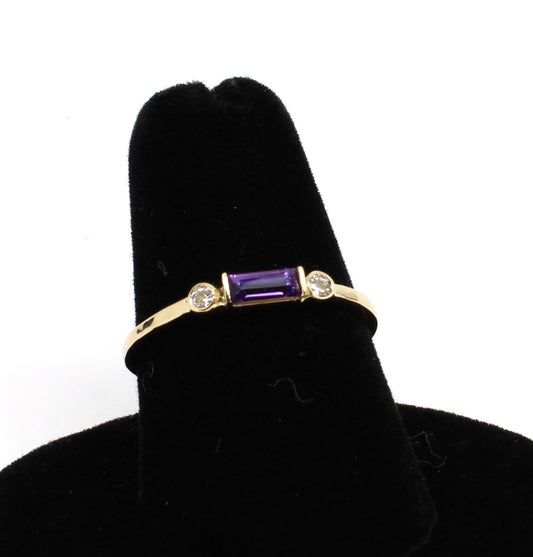 14k Gold Diamond & Amethyst Engagement Ring - Wedding Band Birthstone