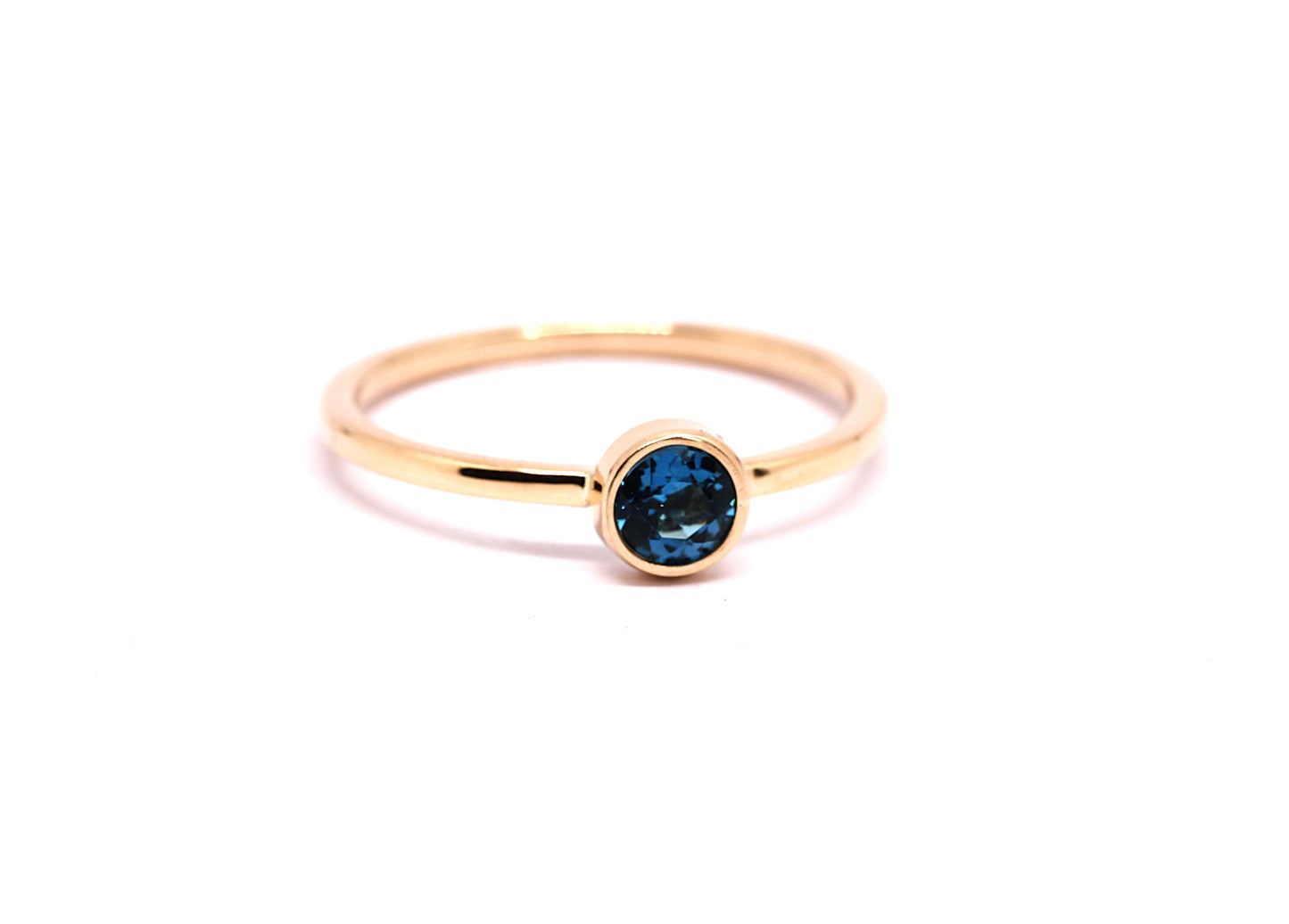 14k Gold 4mm London Blue Topaz Birthstone Stacking Ring