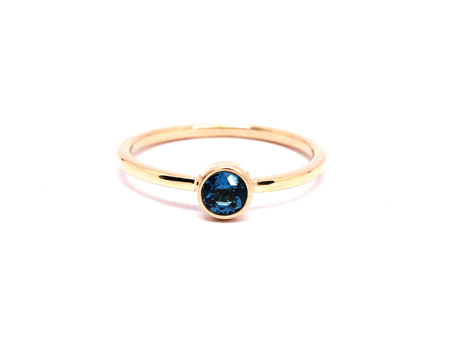 14k Gold 4mm London Blue Topaz Birthstone Stacking Ring