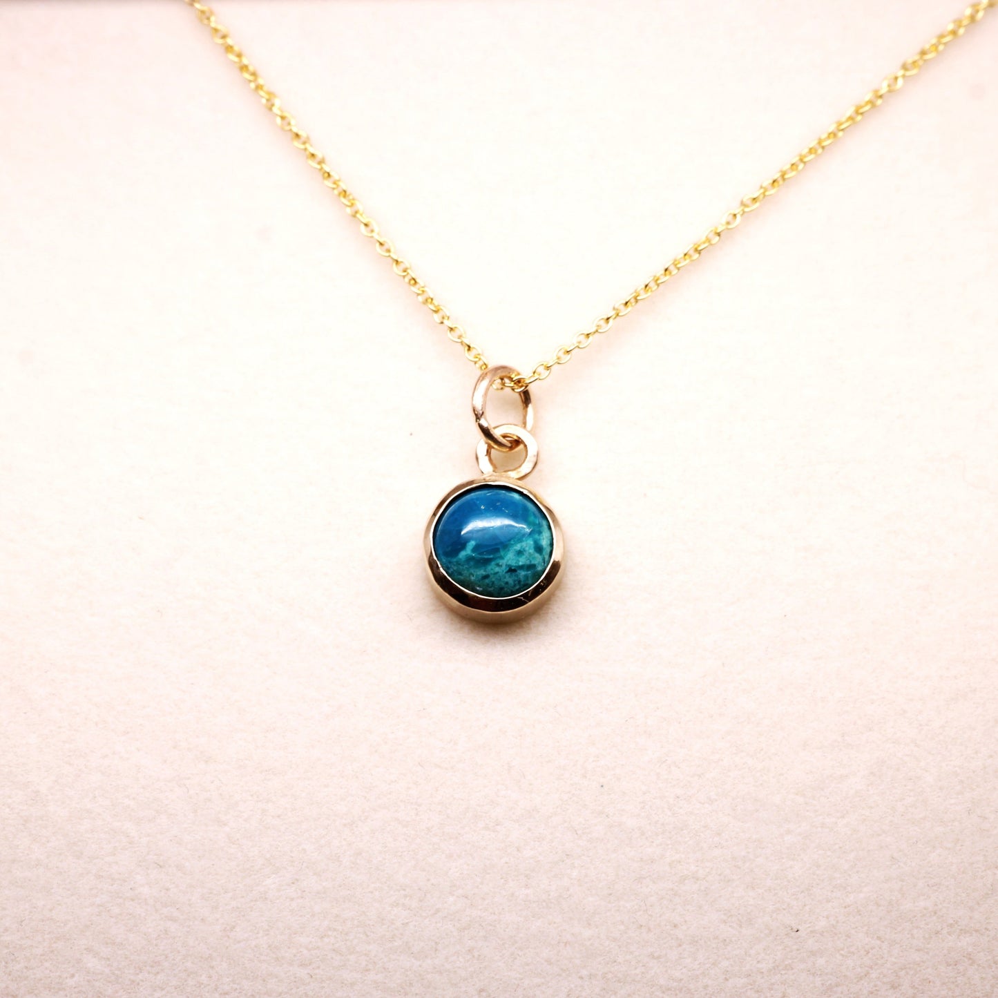 14K Gold Chrysocolla Necklace | Birthstone Accent Pendant