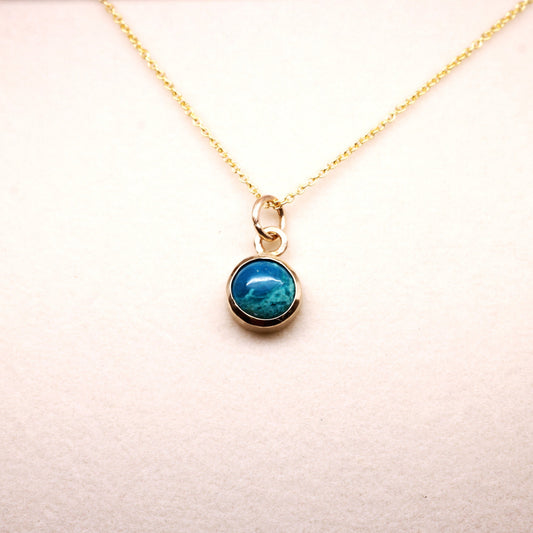 14K Gold Chrysocolla Necklace | Birthstone Accent Pendant
