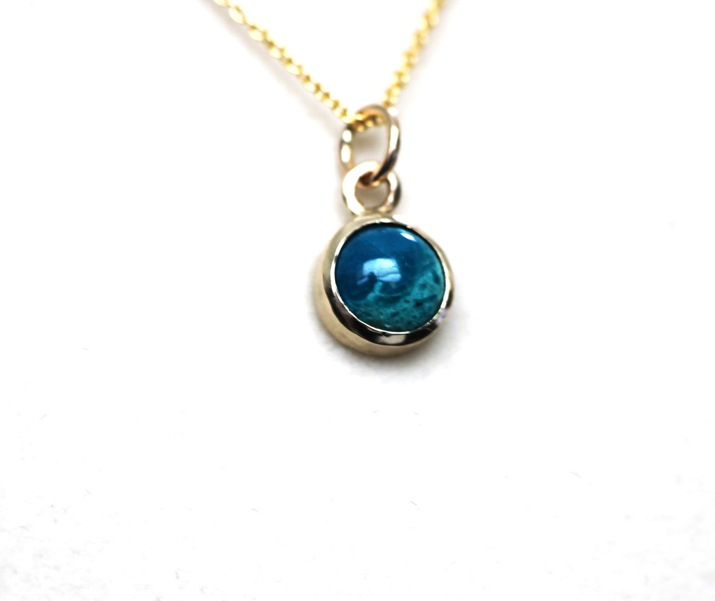 14K Gold Chrysocolla Necklace | Custom Birthstone Accent | Handmade