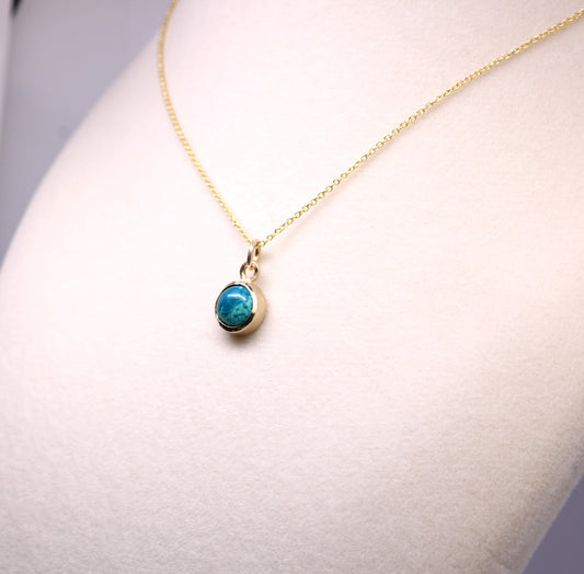 14K Gold Chrysocolla Necklace | Custom Birthstone Accent | Handmade