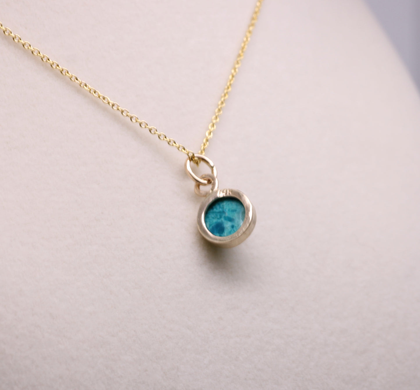 14K Gold Chrysocolla Necklace | Custom Birthstone Accent | Handmade