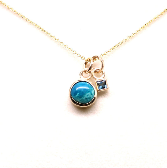 14K Gold Chrysocolla Necklace | Custom Birthstone Accent | Handmade