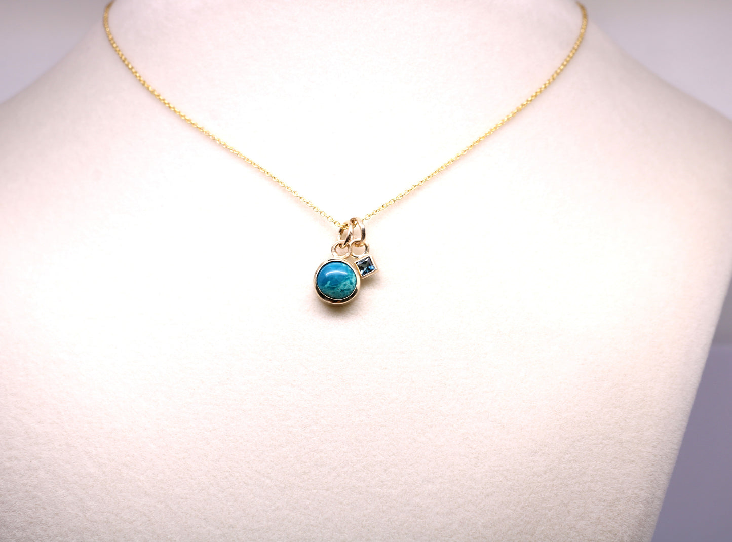 14K Gold Chrysocolla Necklace | Custom Birthstone Accent | Handmade