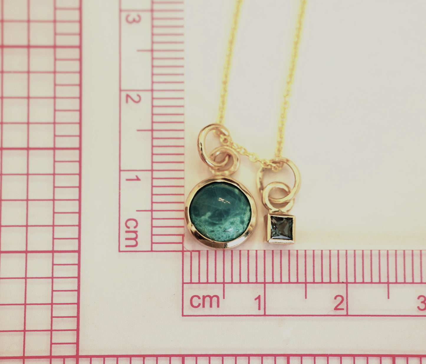 14K Gold Chrysocolla Necklace | Custom Birthstone Accent | Handmade