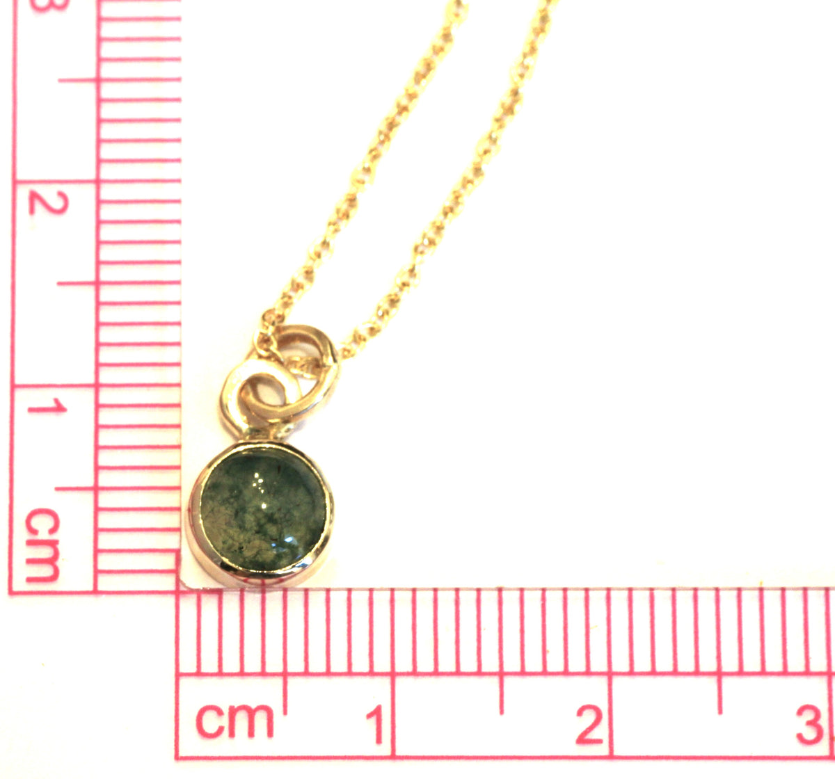 14K Gold Green Moss Agate Pendant Necklace, Birthstone Accent, Optional Chain