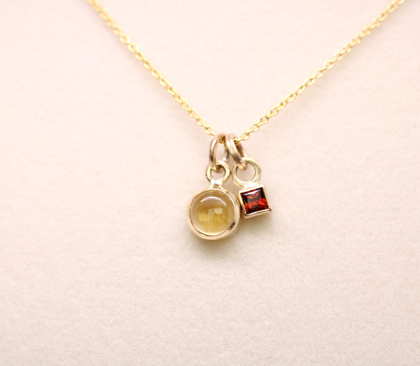 14K Solid Gold Citrine Necklace/ Birthstone Accent/Optional Gold Chain