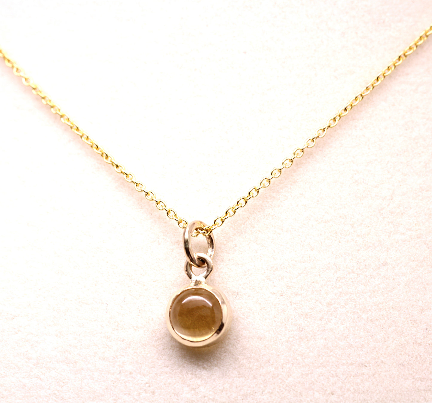 14K Solid Gold Citrine Necklace/ Birthstone Accent/Optional Gold Chain
