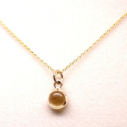 14K Gold 6mm Citrine Pendant – Choose Accent Birthstone & Chain Option